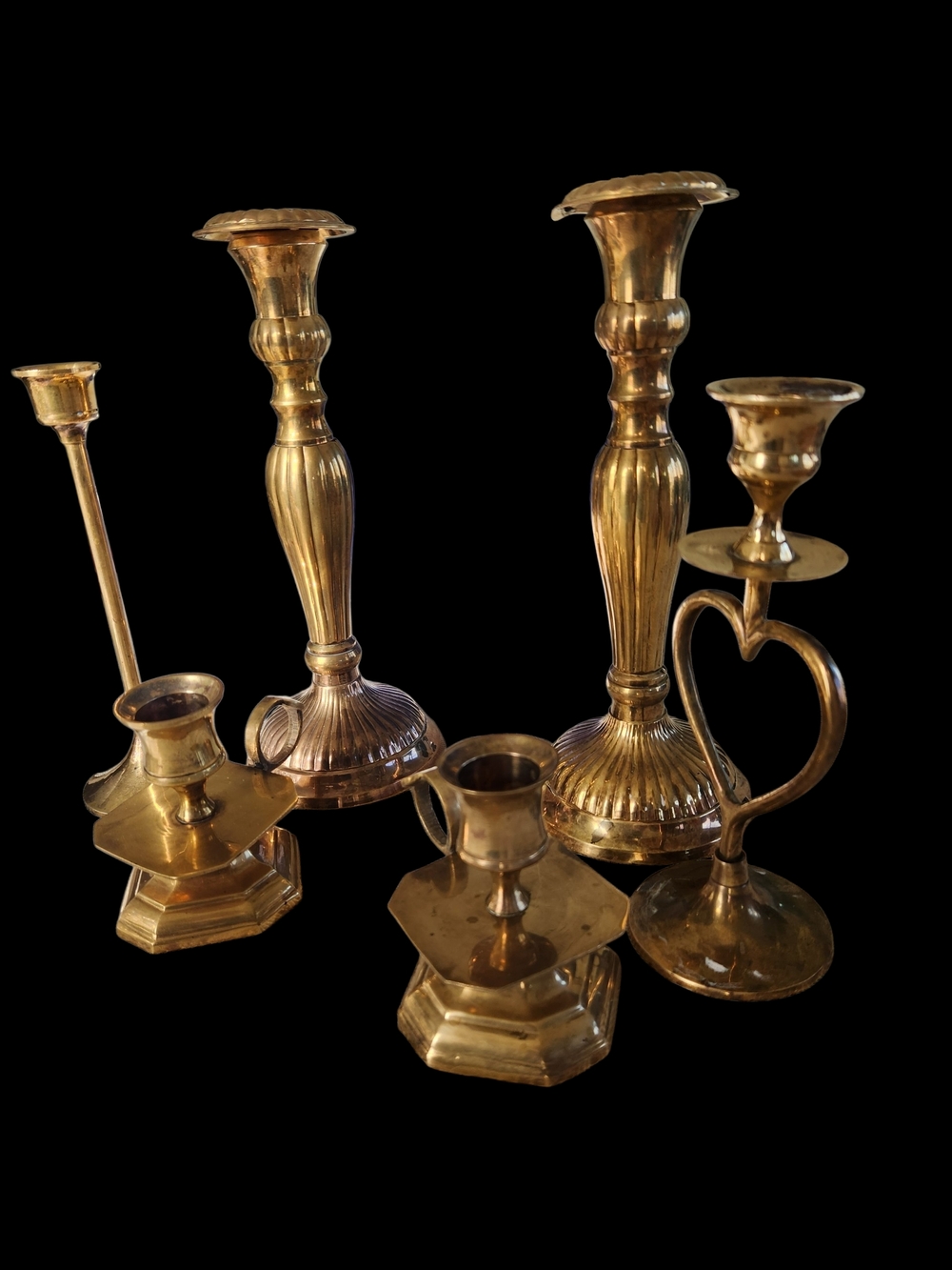 Vintage Polished Gold Brass Candlestick Collection
